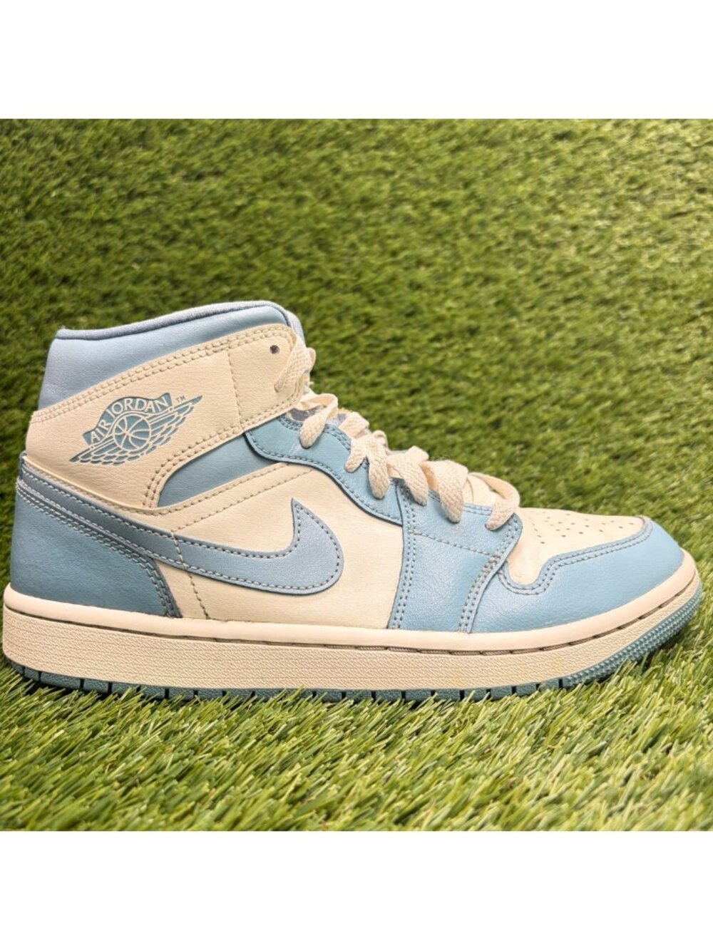 Nike Air Jordan 1 Mid Womens Size 9 Blue White Leather Basketball Shoes Sneakers